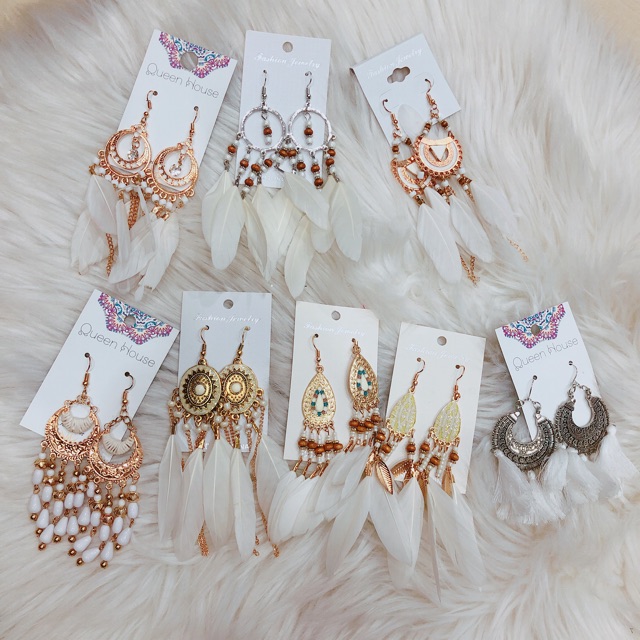 Bông tai lông vũ - Khuyên tai bohemian vintage
