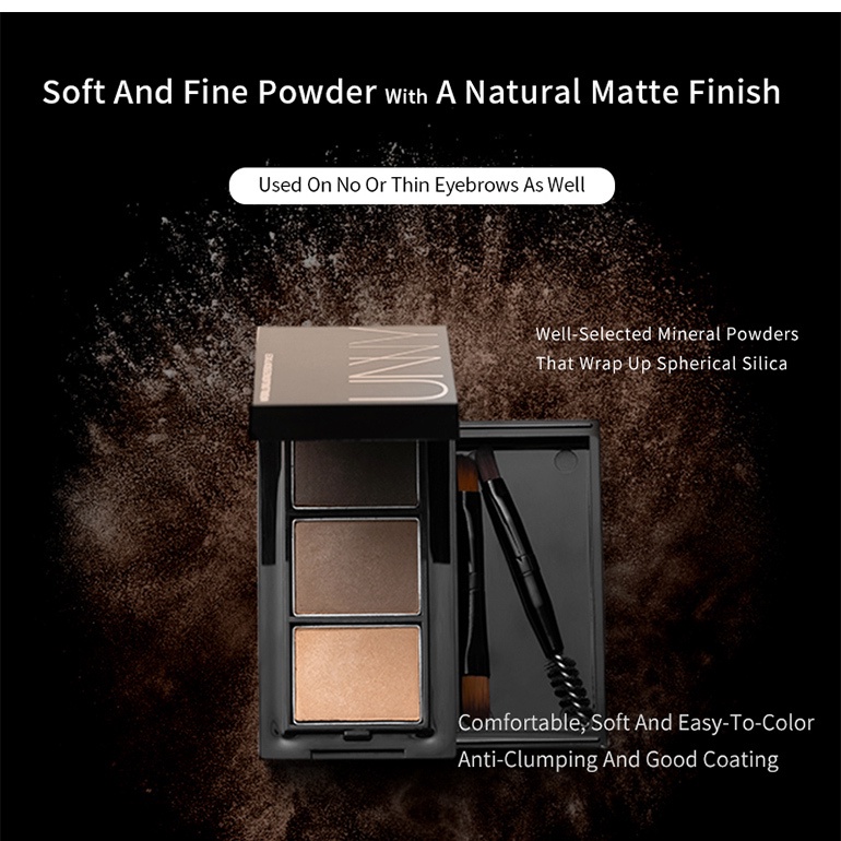 Bảng phấn kẻ lông mày UNNY CLUB 3 màu tùy chọn chống thấm nước có cọ và gương 3g