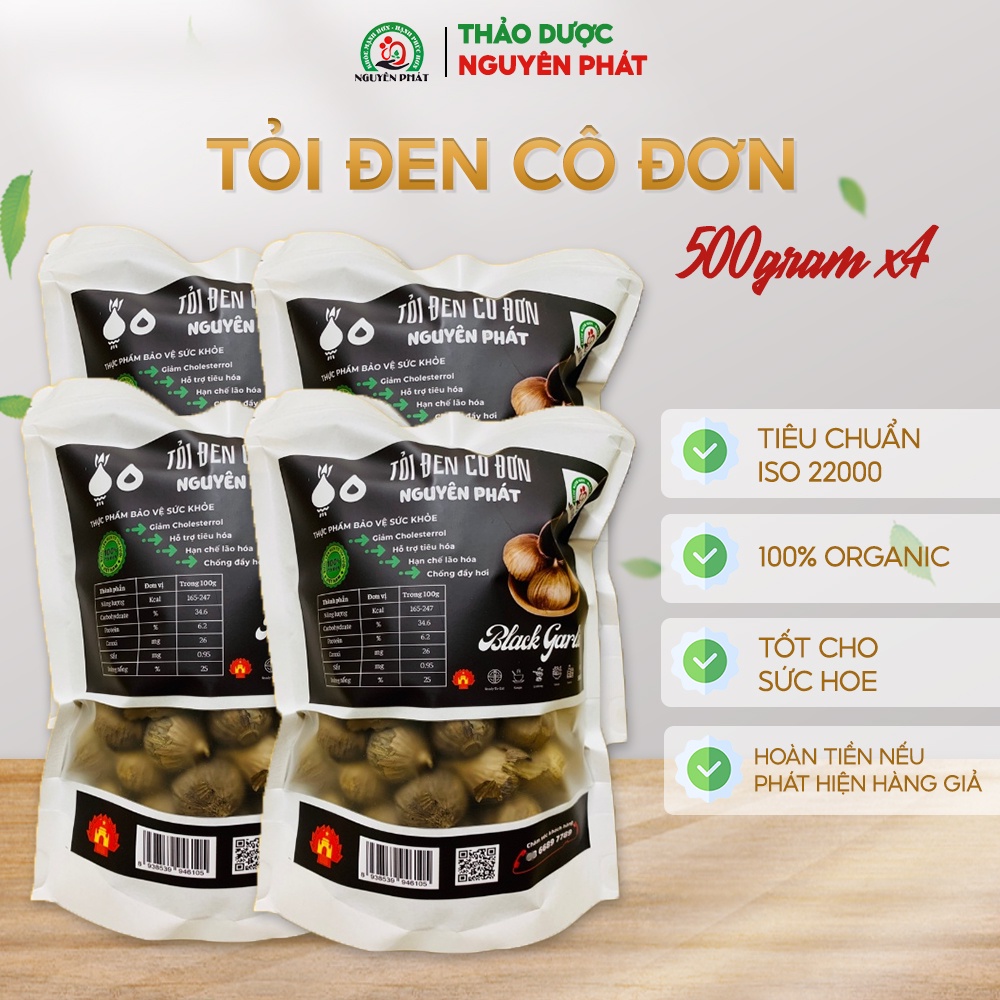 Combo 4 gói tỏi đen cô đơn Nguyên Phát 500gr lên men tự nhiên chất lượng cao công nghệ Nhật Bản