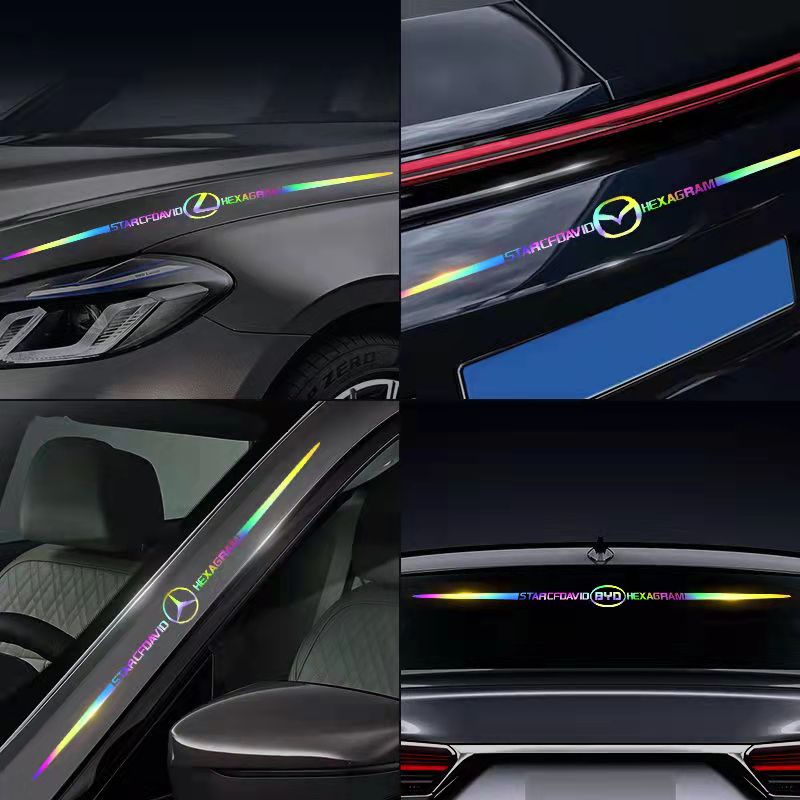 Miếng Dán Trang Trí Xe Hơi Hình logo Màu laser Phản Quang Độc Đáo