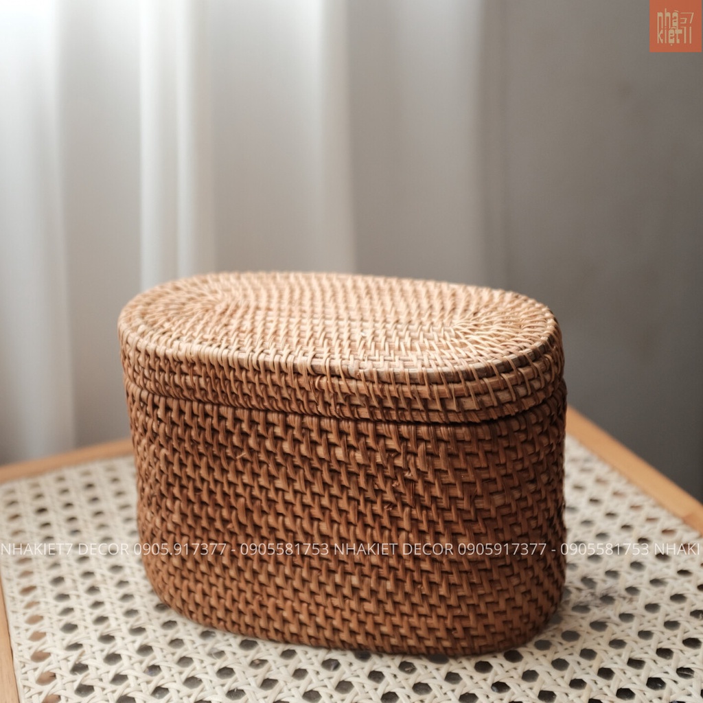 Hộp guột mây bầu dục tự nhiên | Hộp mây tre đan chất lượng cao Nhà kiệt 10 x 21 x H15 cm
