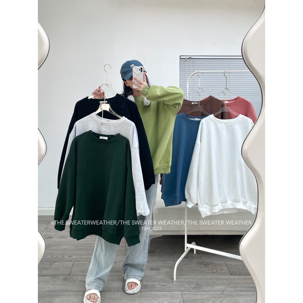 (Ảnh thật by TSW) Áo sweater nỉ bông trơn cổ tròn OVERSIZE, nam nữ mặc đôi unisex nhiều màu