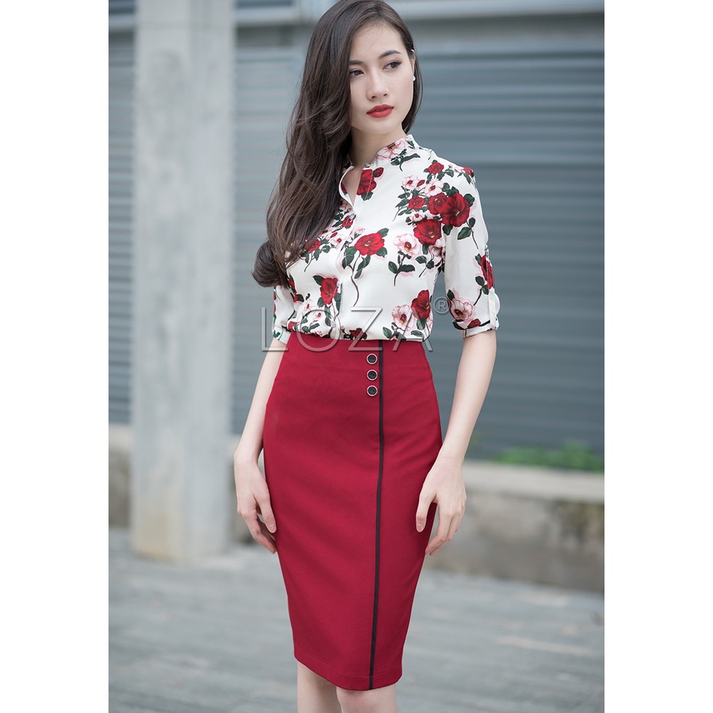 chân váy ôm bút chì viền đen nút đen nhiều màu CV66
