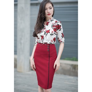 chân váy ôm bút chì viền đen nút đen nhiều màu CV66