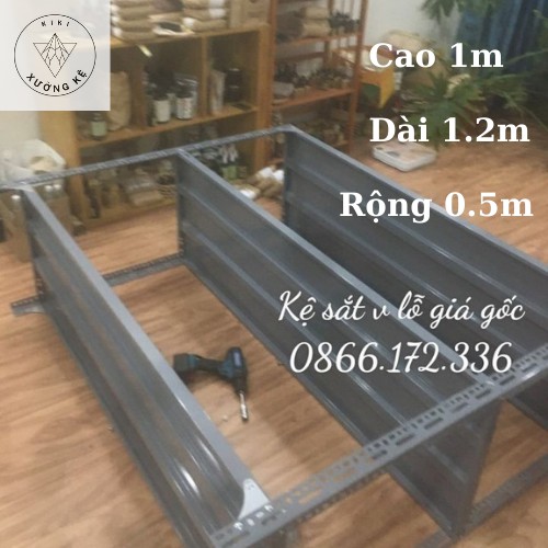 Kệ sắt V lỗ đa năng Cao 1m x Dài 1.5m x Rộng 0.3m x 3Tầng, màu Trắng/xám ghi
