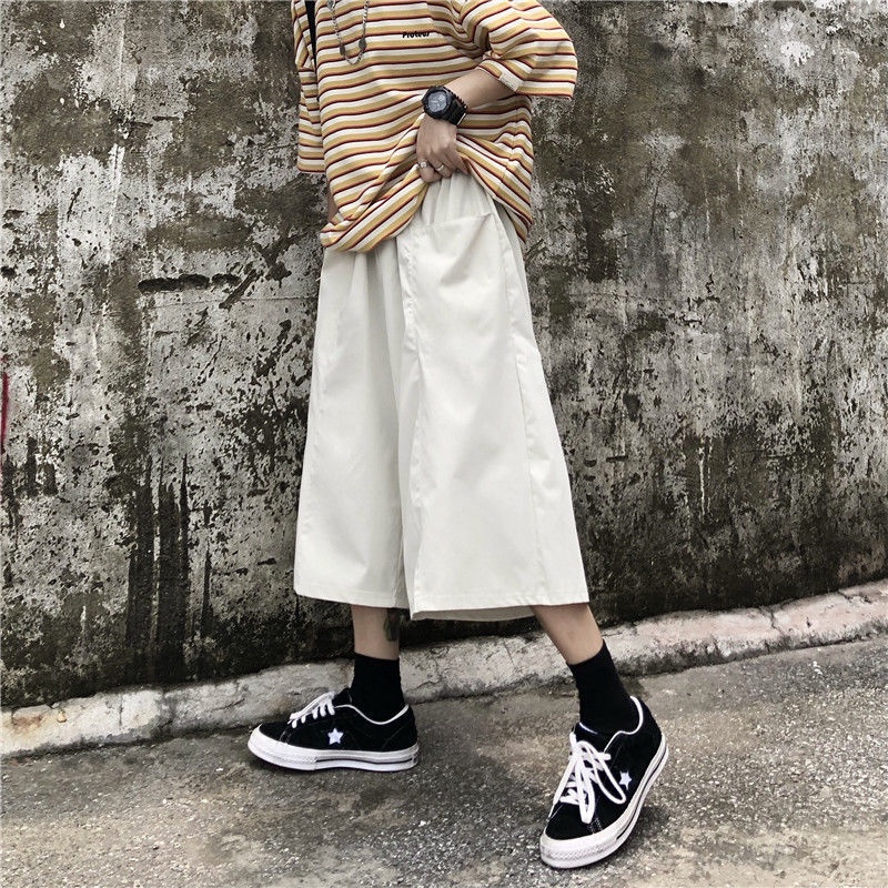 Quần ống rộng Màu Đen Phong Cách Đường Phố Nhật Bản Thời Trang Mùa Hè Dành Cho Nam 2022