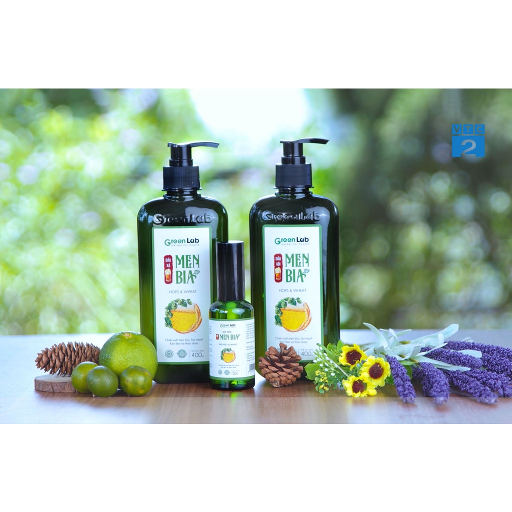 Bộ sản phẩm chăm sóc tóc cao cấp Men Bia GreenLab + Dầu gội 400ml + Dầu xả 400ml + Xịt tóc 50ml