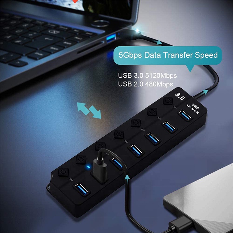 Bộ Chia 7 Cổng USB 3.0 3.0 5Gbps Có Đèn LED Cho Laptop PC