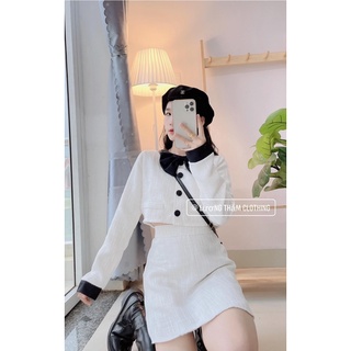 Set váy dạ cổ nơ đen