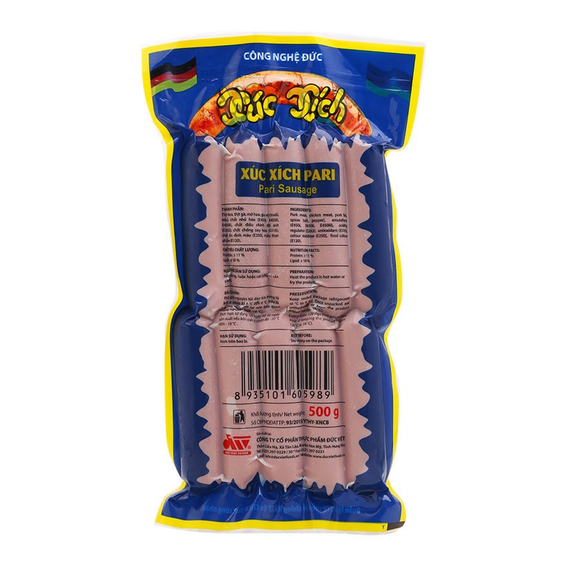 Xúc xích Đức Việt Pari gói 500GR | BigBuy360 - bigbuy360.vn