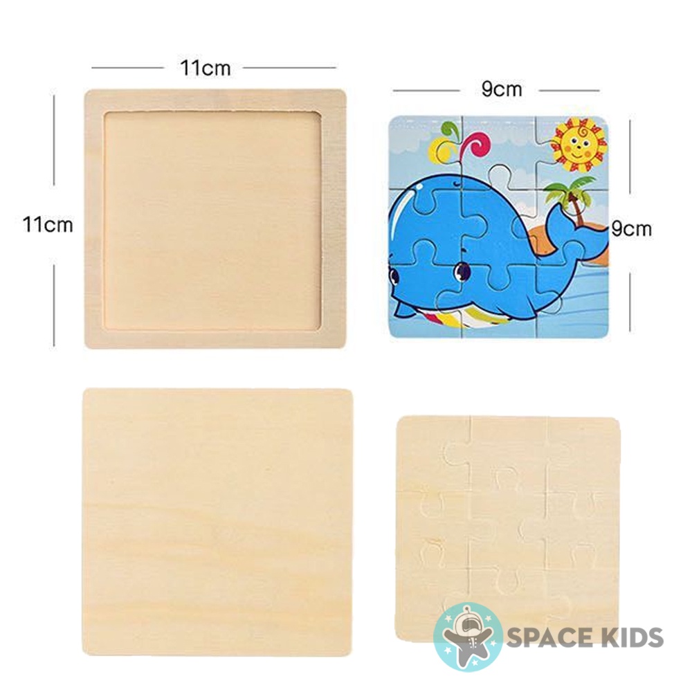 Đồ chơi xếp hình cho bé, Tranh ghép hình gỗ 9 mảnh size nhỏ 11x11cm cho bé tư duy phát triển trí tuệ Space Kids