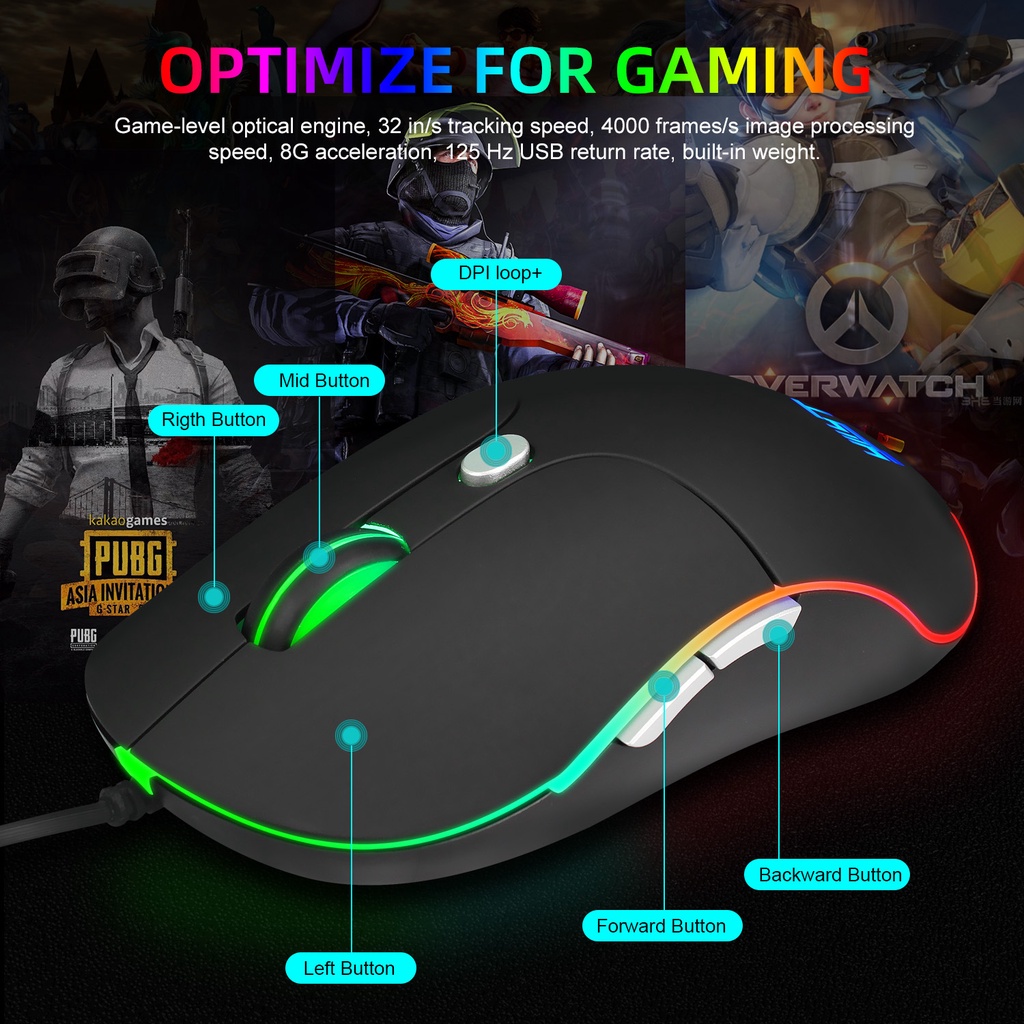 Chuột gaming có dây Lextech CG854 3200 DPI LED RGB cho laptop máy tính bàn