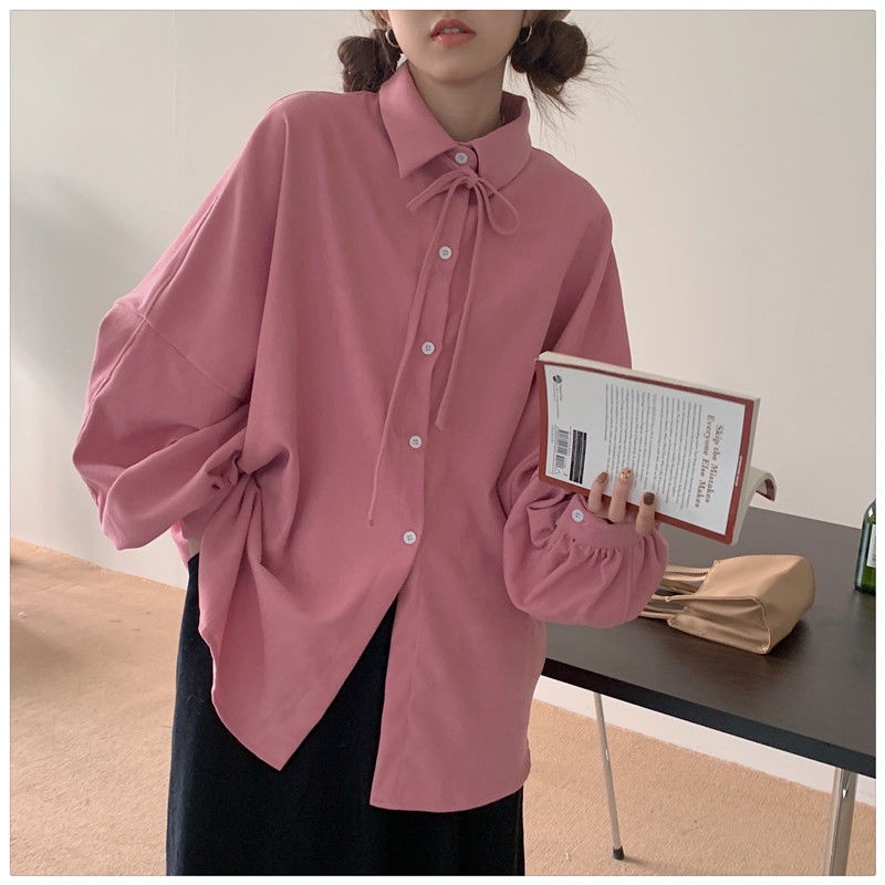 Áo Sơ Mi Nữ Dài Tay Dáng Rộng Thiết Kế Đơn Giản Phong Cách Hàn Quốc Mới