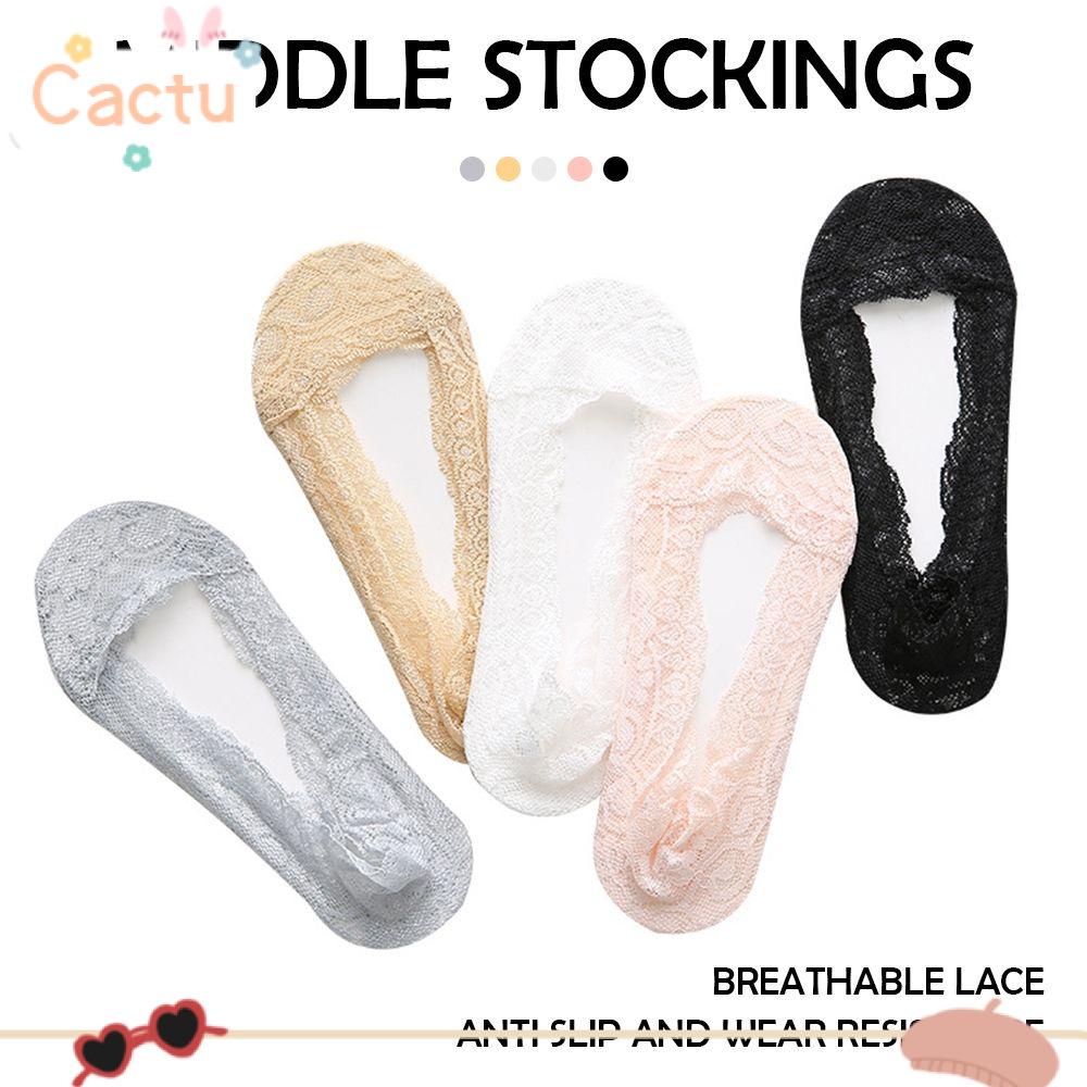 CACTU 1pair Fashion Lace Boat Socks Boat Liner Anti-Slip Women Invisible Socks Summer Silicone Gel Cotton Breathable Liner Low Cut/Multicolor
