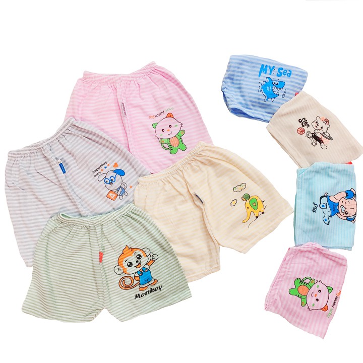 Quần chục đùi cotton kẻ cho bé trai và bé gái 2-10kg chất vải đẹp mềm mịn hình thú BBShine - QVN003