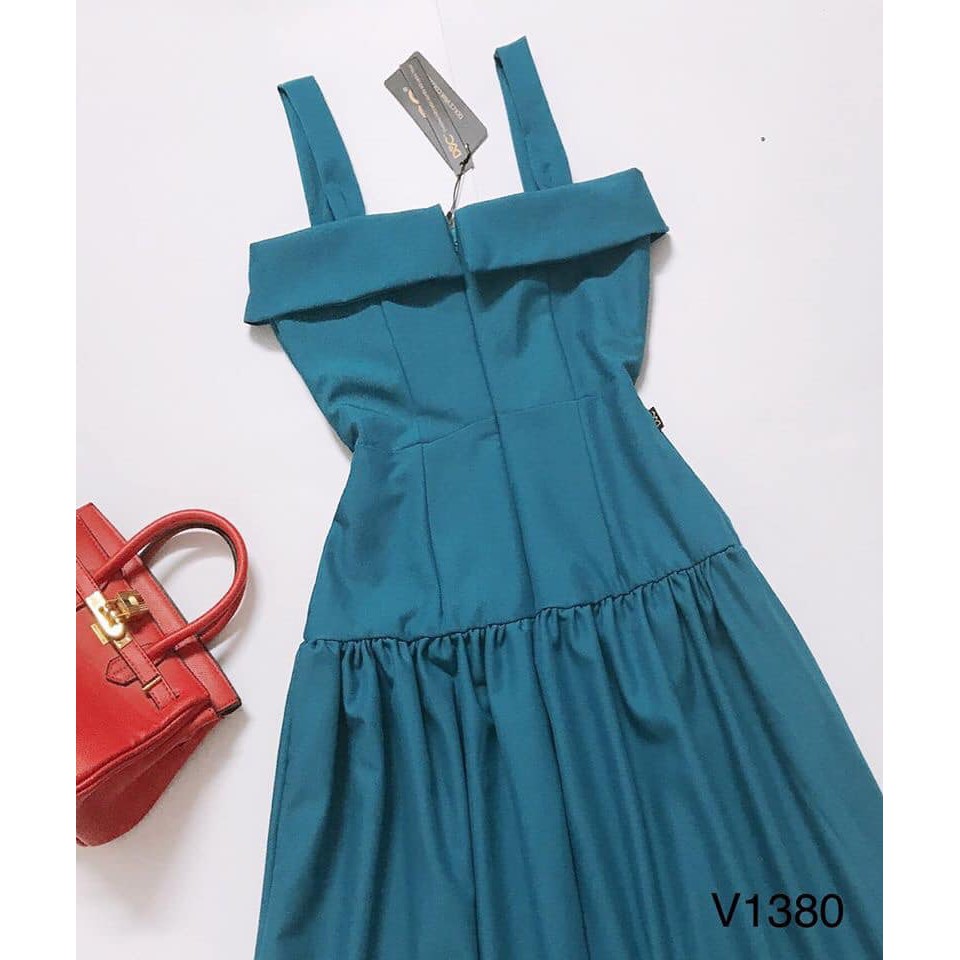 Váy hai dây xanh xẻ ngực dáng xòe v1380 - DVC (ảnh mẫu mặc ảnh trải sàn shop tự chụp) đầm đi biển