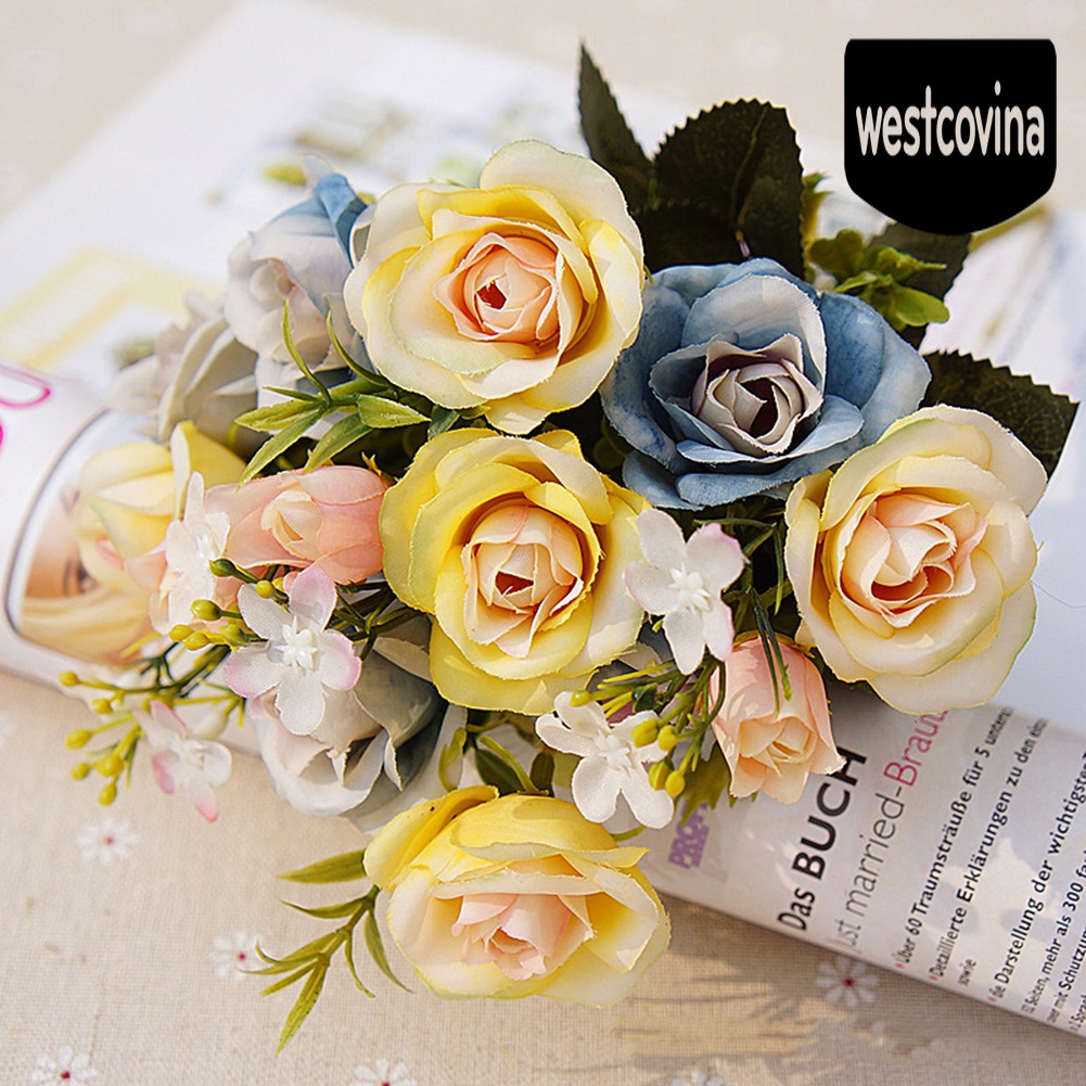 [Hot]☀ 1 Bó Hoa Gồm 10 Bông Hoa Hồng Giả Theo Phong Cách Hoàng Gia Châu Âu