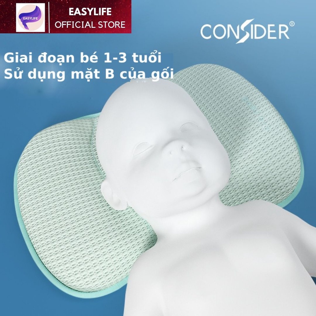 Gối cao cấp làm từ Memory Foam chống bẹp đầu, méo đầu, nghẹo cổ cho trẻ sơ sinh và trẻ em từ 0-3 tuổi