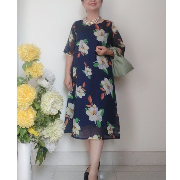 Váy Đầm Trung Niên - Vải Voan Sang Trọng Form Chữ A Che Bụng - Có Size 50Kg Đến 90Kg. | BigBuy360 - bigbuy360.vn