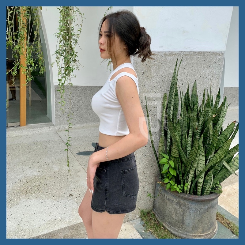 Áo croptop nữ ba lỗ JEANIE form ôm body khoét vai, kiểu basic dễ phối đồ chất đẹp