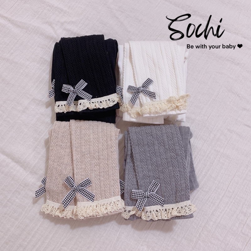 Quần tất, legging phối ren đính nơ giữ nhiệt cho bé từ 0-3 tuổi