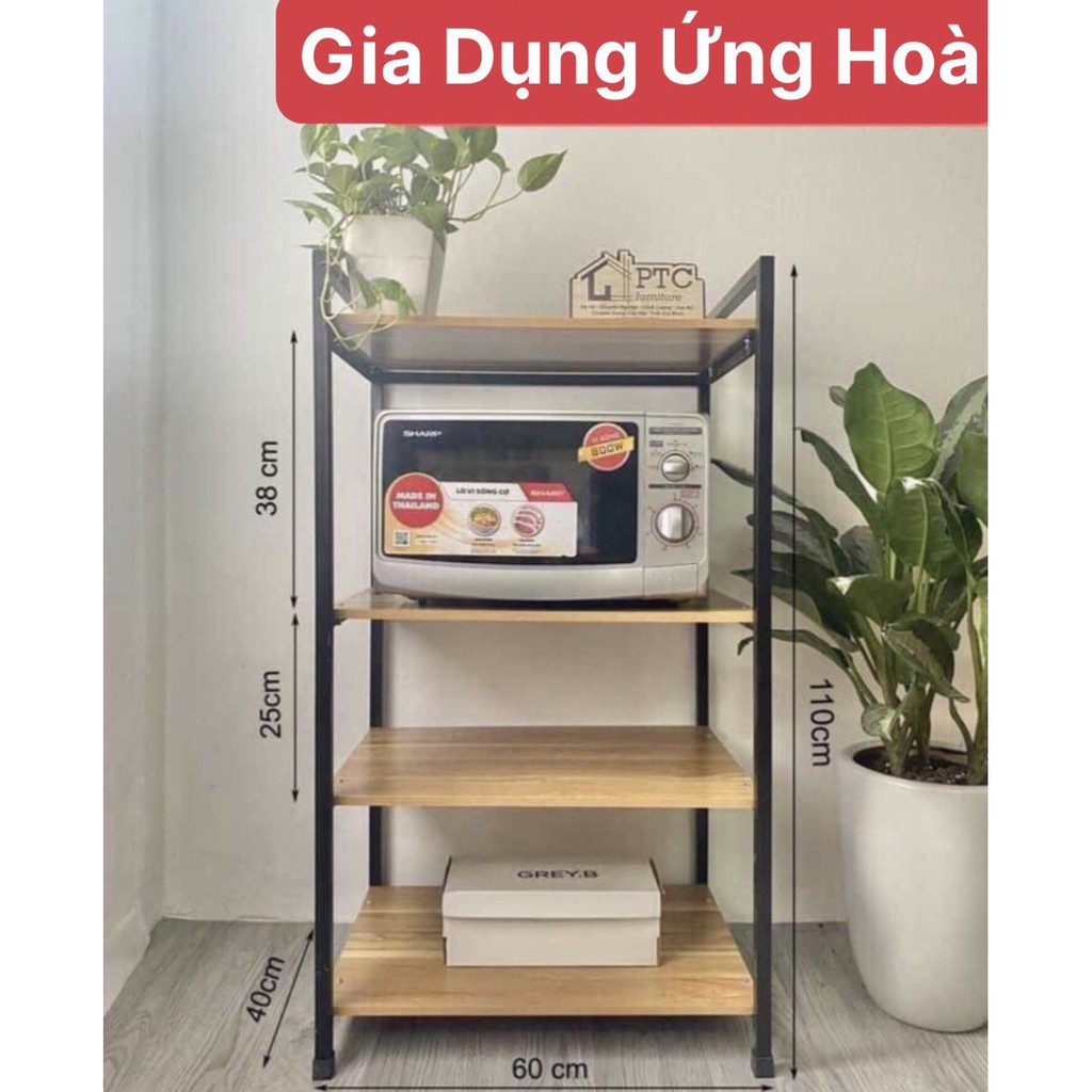 Kệ Lò Vi Sóng 4 Tầng Khung Sắt, Sàn Gỗ Cực Chắc Chắn