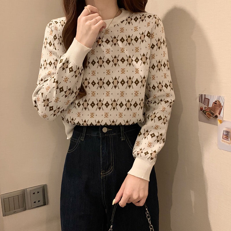 Áo len tay dài cổ tròn dáng rộng thời trang thu đông Hàn Quốc mới cho n