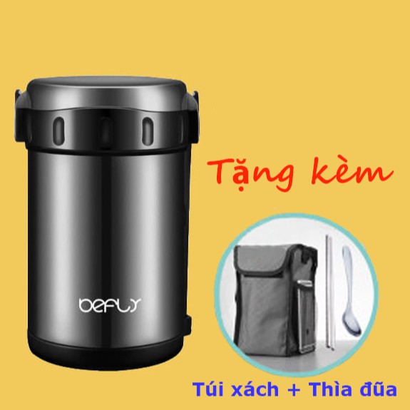 Hộp cơm giữ nhiệt siêu xịn Befly (cty Đức) Chân không 3 Lớp 12-24h - 2 Lít