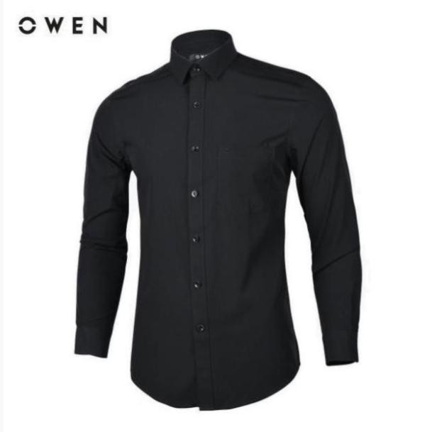 (Deal 11-11) . (ẢNH THẬT) OWEN - Áo sơ mi dài tay Owen rugular fit màu đen trơn 90646 Cực . . > 🛫 . hàng Chuẩn :