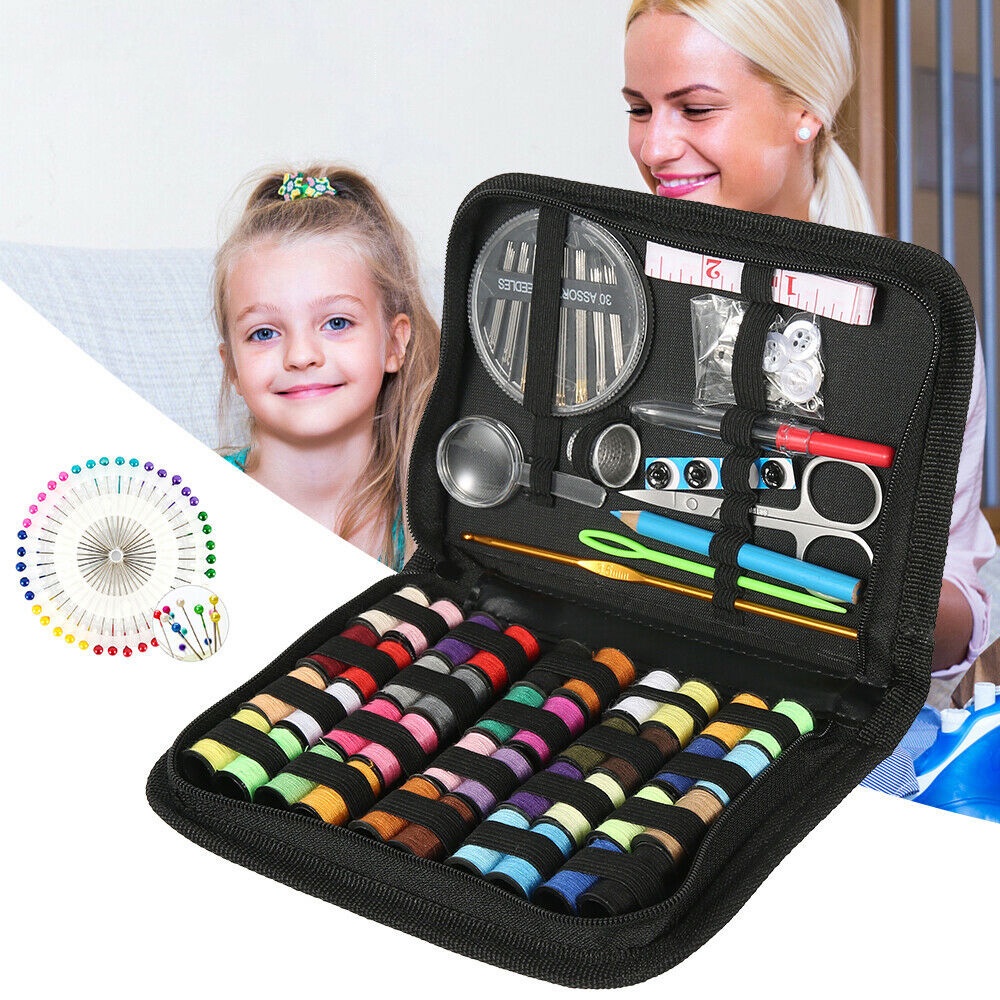 Túi 128 món dụng cụ khâu may có kim khâu và chỉ thêu nhiều màu nhỏ gọn đa năng