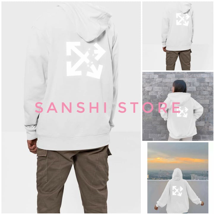 Áo Hoodie phản quang ♥ FREESHIP ♥ ÁO KHOÁC NỈ HOODIE - PHẢN QUANG OFF WHITE FREESIZE nam nữ - PQ35KN