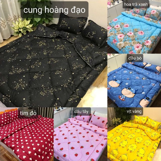 Trọn bộ 5 món ga gối chăn phao poly cotton có ruột bông dày loại 1 ( nhắn chọn mẫu )