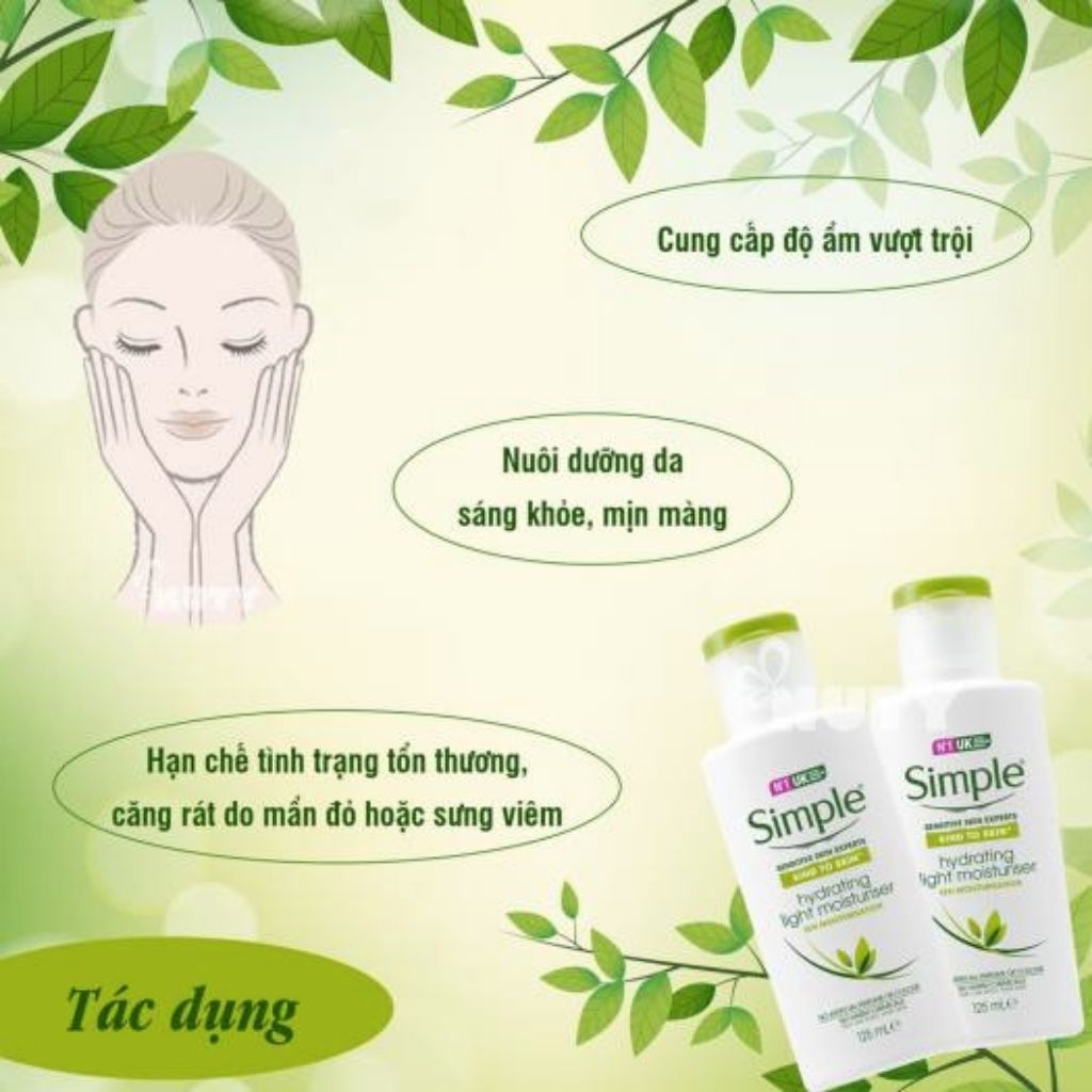 Sữa Dưỡng Da Simple Cho Da Nhạy Cảm Kind To Skin Hydrating Light Moisturiser 125ml