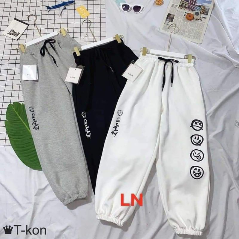 Quần bom in mặt cười chất vải da cá form thụng 60kg siêu chất