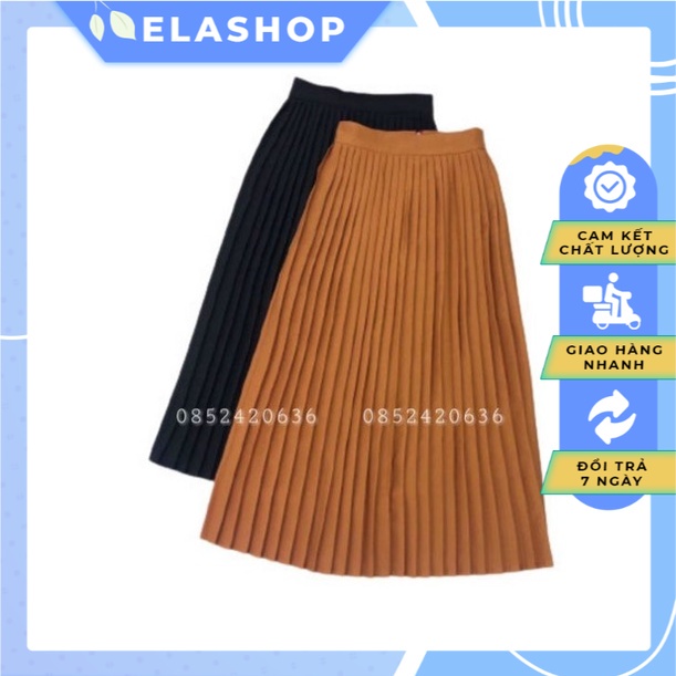 Chân váy dập ly nhỏ, chân váy xếp ly midi 2 màu đen nâu vnxk đẹp
