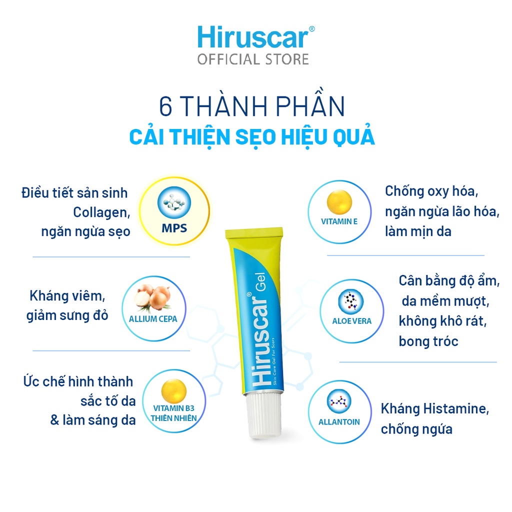 Gel cải thiện sẹo vừa, sẹo lõm, sẹo thâm Hiruscar 5g