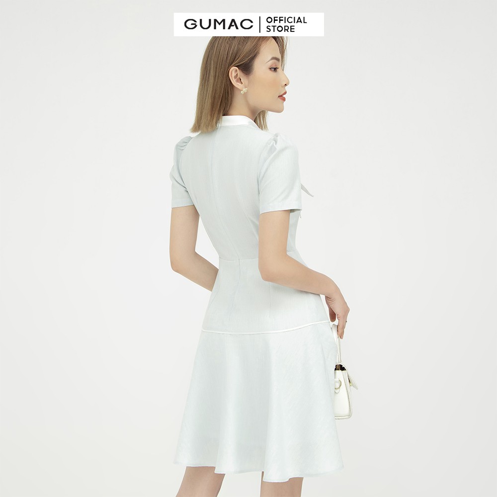 [Mã MABR07062 giảm 8% tối đa 50K đơn từ 249K] Đầm công sở nữ dáng xòe cột nơ GUMAC tay ngắn màu xanh nữ tính DB568 | BigBuy360 - bigbuy360.vn