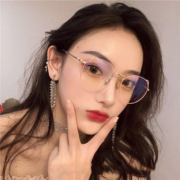 Mắt Kính Gọng Tròn Hình Tai Mèo Dễ Thương Phong Cách Hàn Quốc Cho Nữ