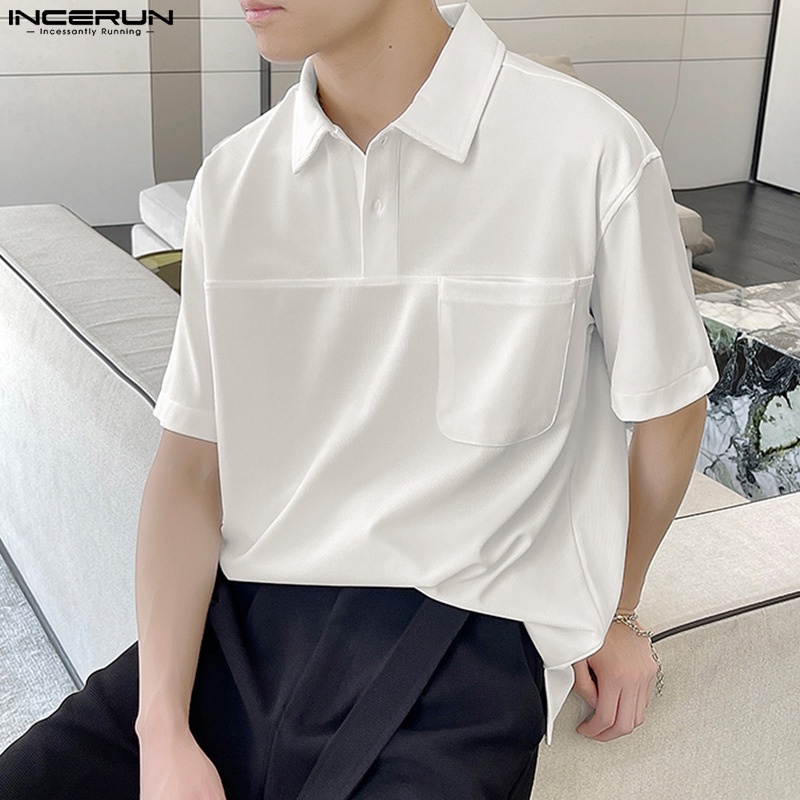 Áo thun INCERUN cổ polo ngắn tay màu trơn thời trang mùa hè cho nam