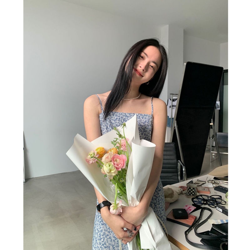 Đầm Voan Hai Dây In Họa Tiết Hoa Nhí Xinh Xắn Phong Cách Retro Pháp Thời Trang Cho Nữ 2022