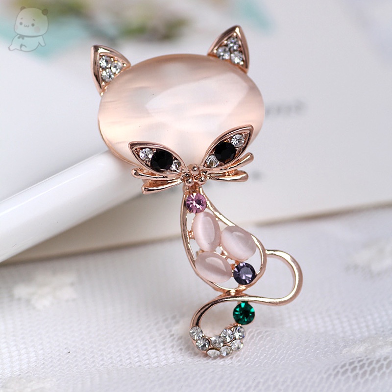 Ghim Cài Áo Hình Con Cáo Đính Đá Opal Thời Trang