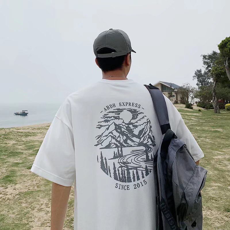 Áo Thun Tay Ngắn Dáng Rộng Phong Cách Hip Hop Đường Phố Hàn Quốc Thời Trang Mùa Hè Cho Nam Cỡ Lớn M-5XL