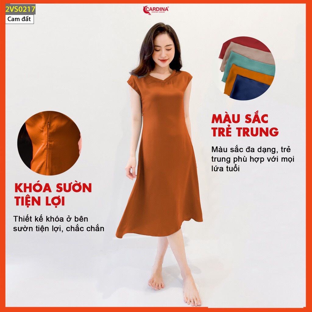 Đầm nữ mùa hè CARDINA chất lụa Satin cao cấp váy nữ dáng ôm xòe nhẹ nhàng, màu sắc tươi trẻ 2VS02
