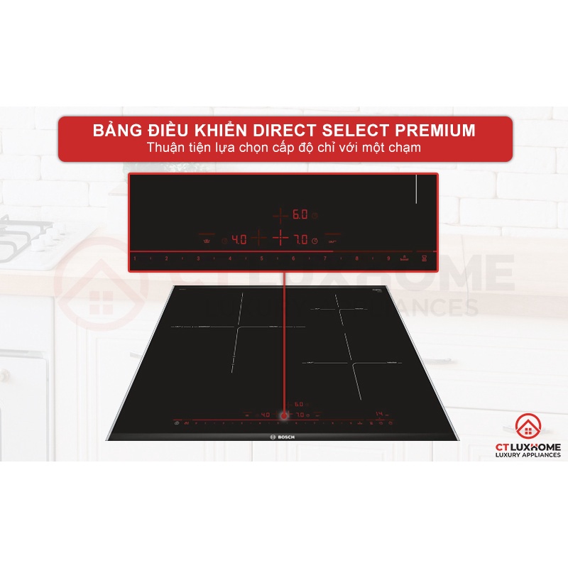 Bếp từ Bosch PID775DC1E - Bếp từ 3 vùng nấu, lắp đặt âm - Hàng chính hãng, sx Tây Ban Nha