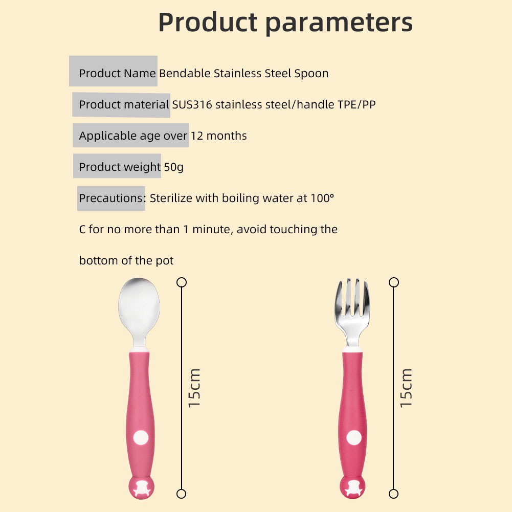 Bộ thìa dĩa tập xúc bẻ cong 360 độ chất liệu inox 304