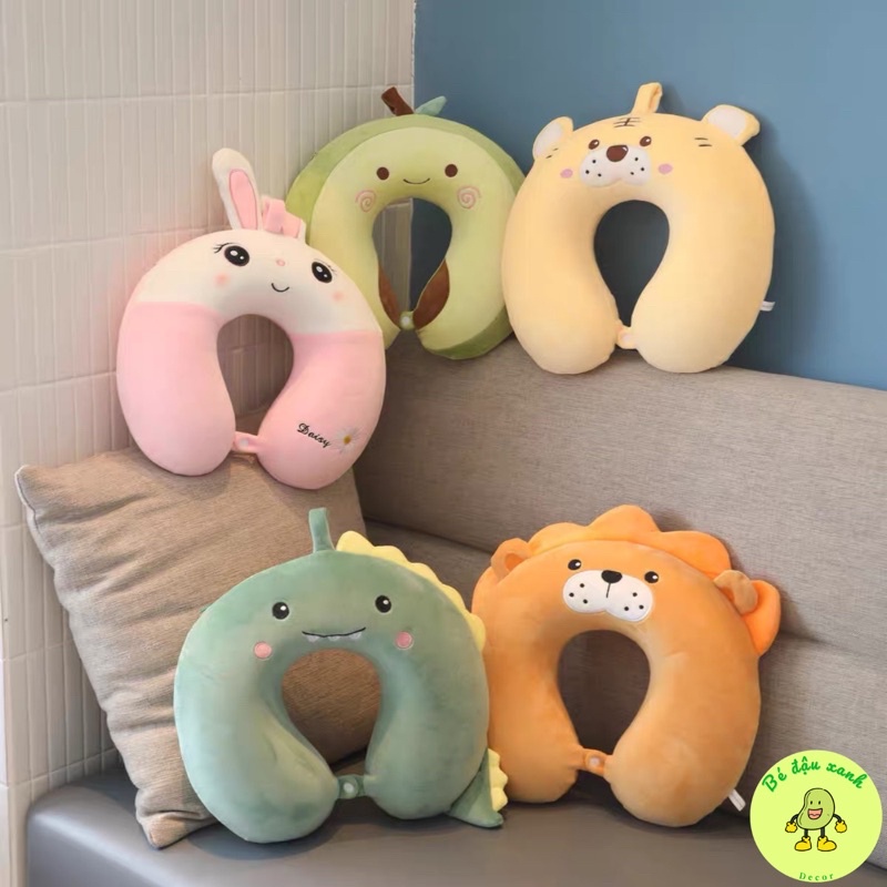 Gối kê cổ chữ u cao cấp cao su non bọc nhung mềm mịn, hình đáng yêu dùng cho văn phòng, đi xe, máy bay