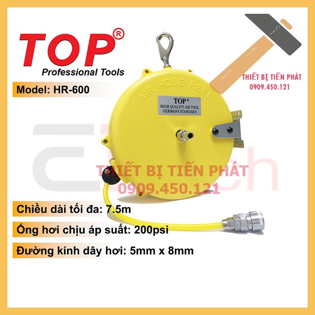 Ống Treo Nối Hơi, Cuộn Dây Hơi Tự Rút (MÀU VÀNG) TOP HR-600 Dài 8m (5mmX8mmX8m)