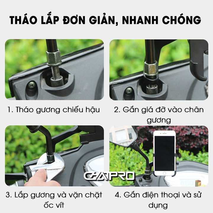 Giá đỡ kẹp điện thoại kim loại gắn gương chiếu hậu xe máy C2 | BigBuy360 - bigbuy360.vn