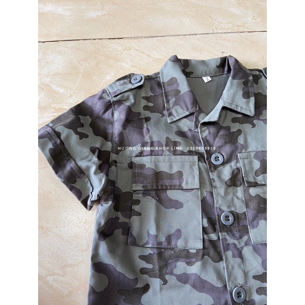 Set quần áo bé trai bé gái rằn ri thời trang lính