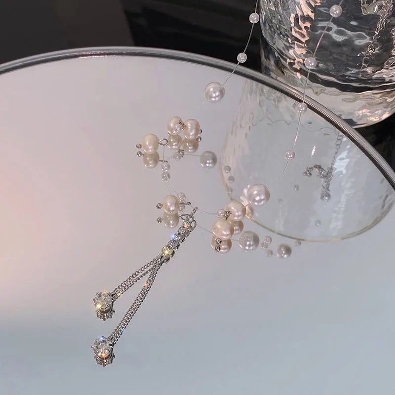 Vòng cổ Đính Đá Và Ngọc Trai Giả Phối Tua Rua Phong Cách Hàn Quốc Sang Trọng Dành Cho Nữ